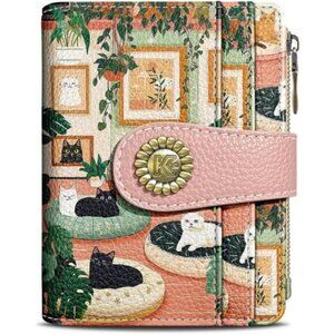 Small Wallet Zipper Coin Pocket PU Leather Black White Cats